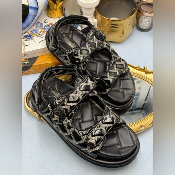 🆕 KURT GEIGER LONDON 🧿 NWOB Orson Patent Quilted Dad Sandals Sz EU38 US 7.5 - Picture 8 of 12